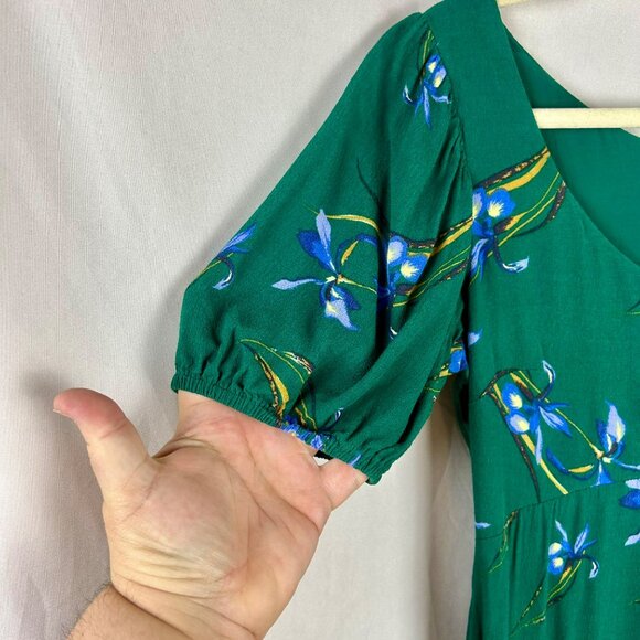 Urban Outfitters Epiphany Dress Women Small Green Mini Floral Iris Short Sleeves - Picture 6 of 10